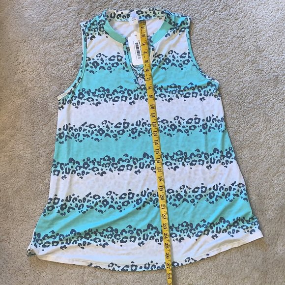 New Honeyme V-Neck Women's Tank Top Turquoise/White/Gray Size Small - Picture 5 of 6